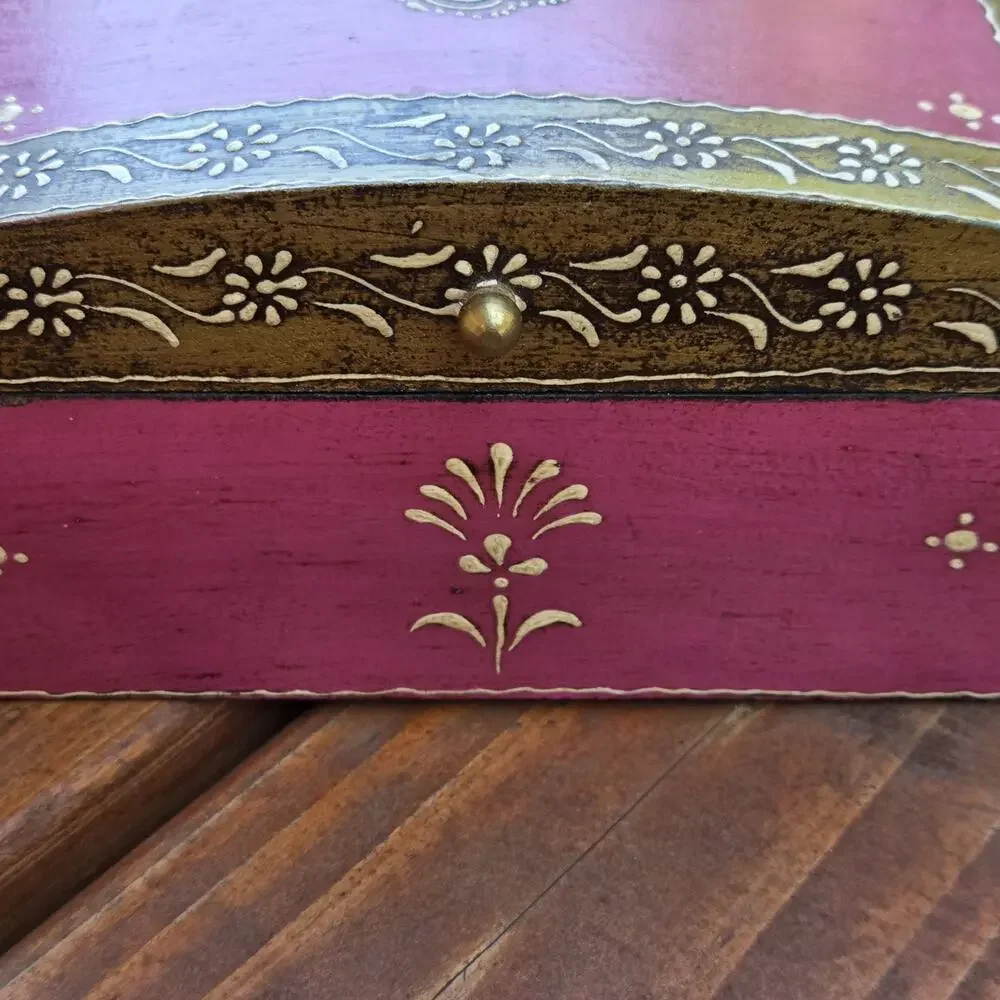 World Market Micheala Dome Jewelry Box Hand Painted India Boho Folk Art